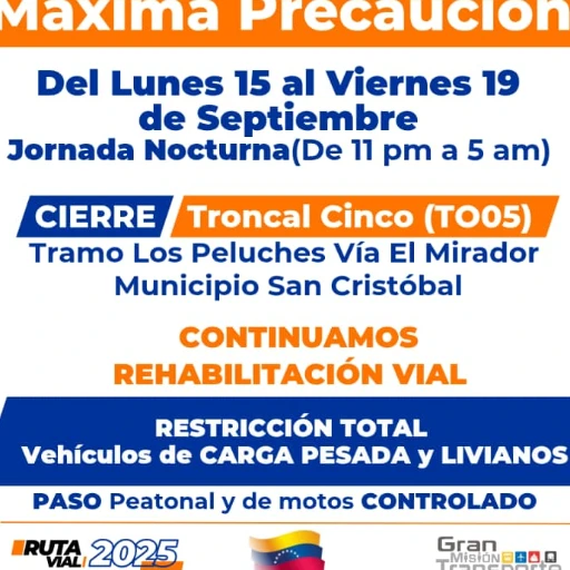 El lunes 15 continúa el cierre nocturno en tramo de Los Peluches de la vía El Mirador