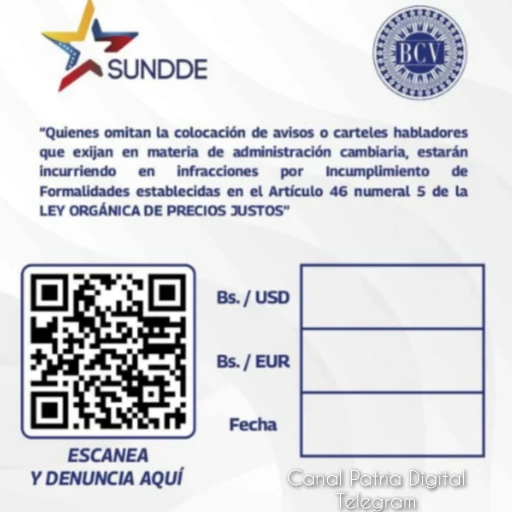 Sundde anuncia nuevo formato oficial para la publicación de la tasa de cambio del BCV